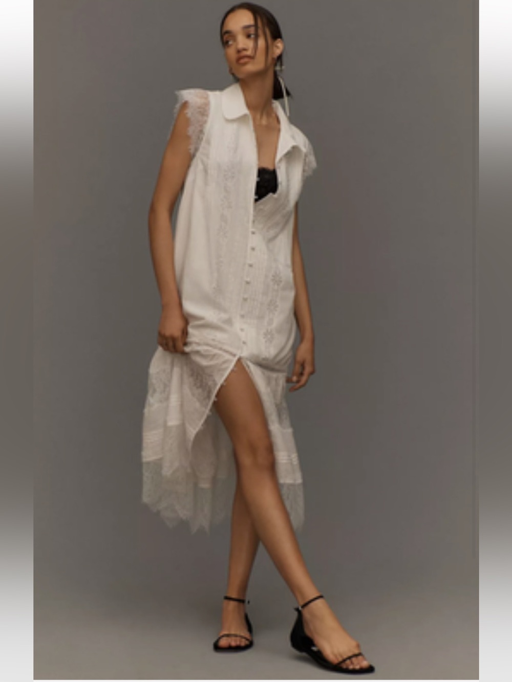 Anthropology White Lace Collared Dress